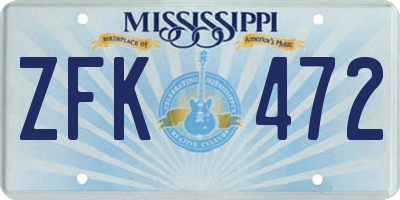 MS license plate ZFK472