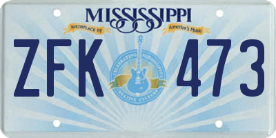 MS license plate ZFK473
