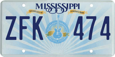 MS license plate ZFK474