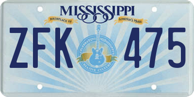 MS license plate ZFK475