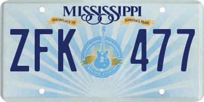 MS license plate ZFK477