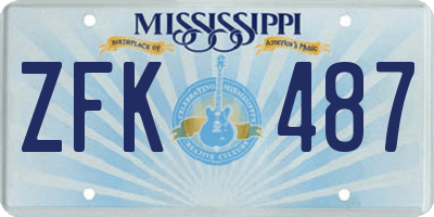 MS license plate ZFK487