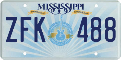MS license plate ZFK488