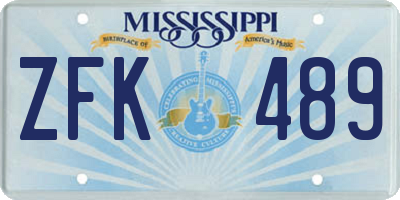 MS license plate ZFK489