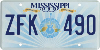 MS license plate ZFK490