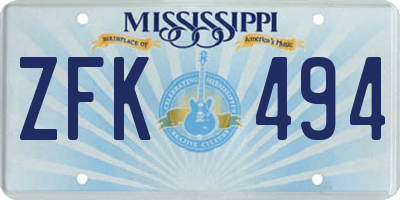 MS license plate ZFK494