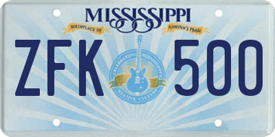 MS license plate ZFK500