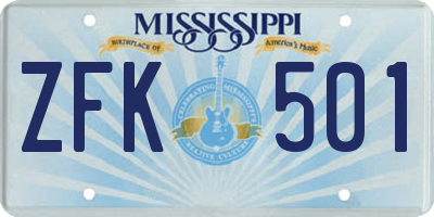 MS license plate ZFK501