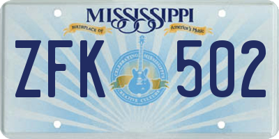 MS license plate ZFK502