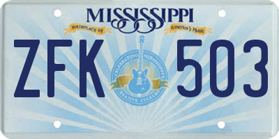MS license plate ZFK503