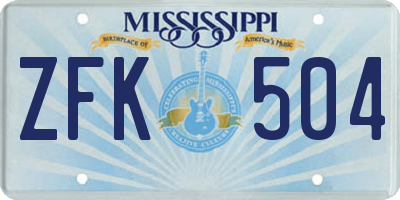 MS license plate ZFK504