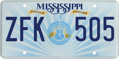 MS license plate ZFK505