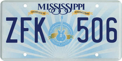 MS license plate ZFK506