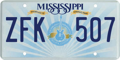 MS license plate ZFK507