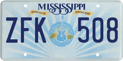 MS license plate ZFK508