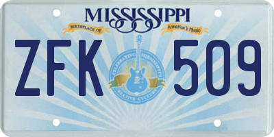 MS license plate ZFK509