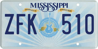 MS license plate ZFK510
