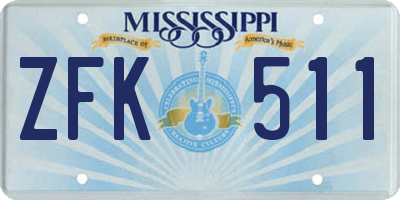 MS license plate ZFK511