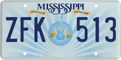 MS license plate ZFK513