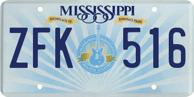 MS license plate ZFK516