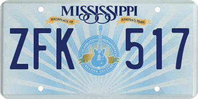 MS license plate ZFK517