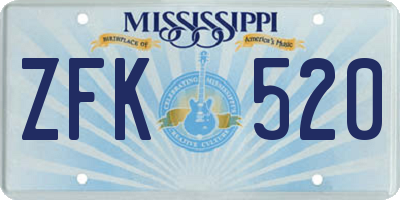 MS license plate ZFK520