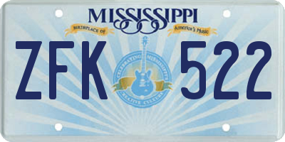 MS license plate ZFK522