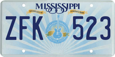 MS license plate ZFK523
