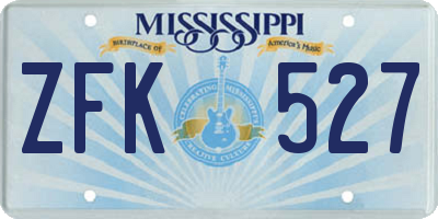 MS license plate ZFK527