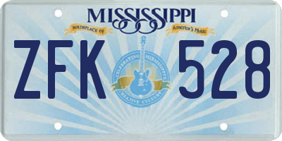 MS license plate ZFK528