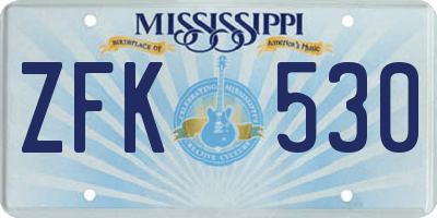 MS license plate ZFK530
