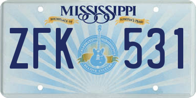 MS license plate ZFK531