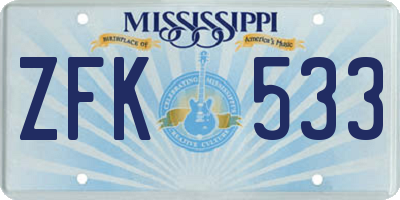 MS license plate ZFK533