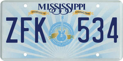 MS license plate ZFK534