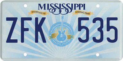 MS license plate ZFK535