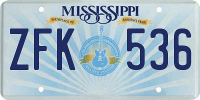 MS license plate ZFK536