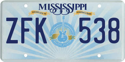 MS license plate ZFK538