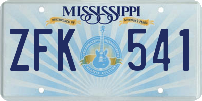MS license plate ZFK541