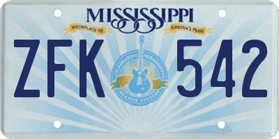 MS license plate ZFK542