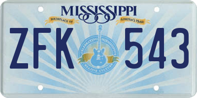 MS license plate ZFK543