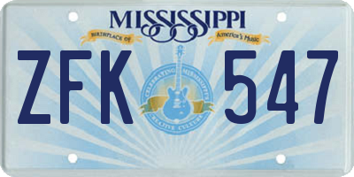 MS license plate ZFK547