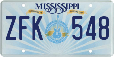 MS license plate ZFK548