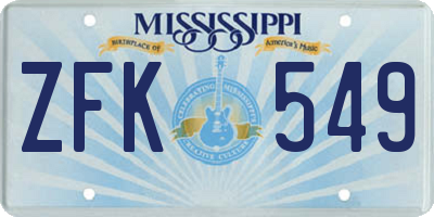 MS license plate ZFK549
