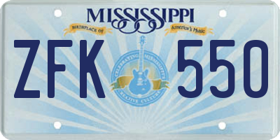 MS license plate ZFK550