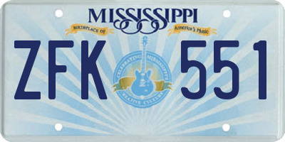 MS license plate ZFK551