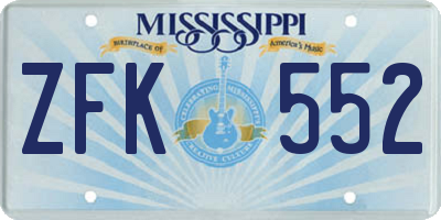 MS license plate ZFK552