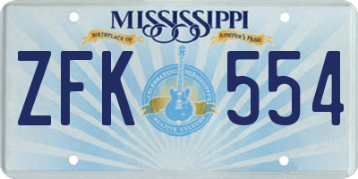 MS license plate ZFK554