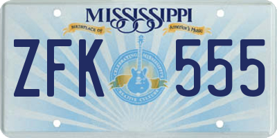 MS license plate ZFK555