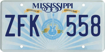 MS license plate ZFK558