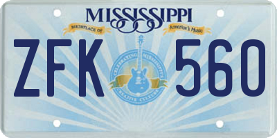 MS license plate ZFK560